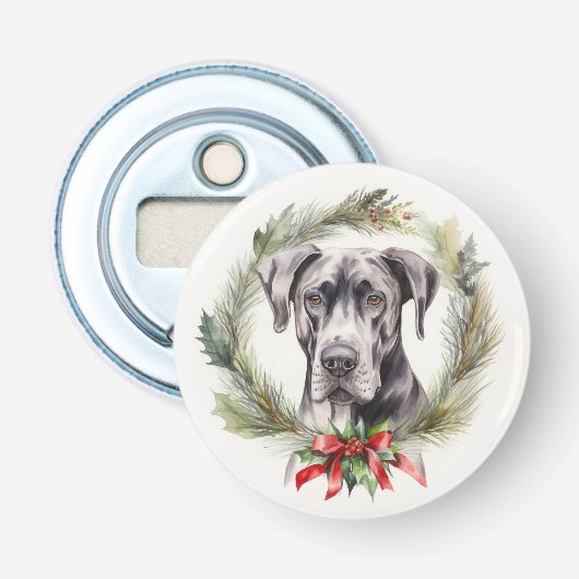 グレートデーンのクリスマスリースの華やかな犬 栓抜き (正面)