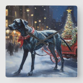 グレートデーンのクリスマス スクエア壁時計 (正面)