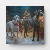 グレートデーンのスノーそりクリスマスデコレーション フォトプラーク (正面)