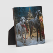 グレートデーンのスノーそりクリスマスデコレーション フォトプラーク (正面)