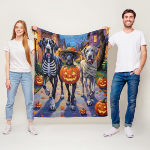 グレートデーンのハロウィンコスチュームでトリック・オア・トリート フリースブランケット
