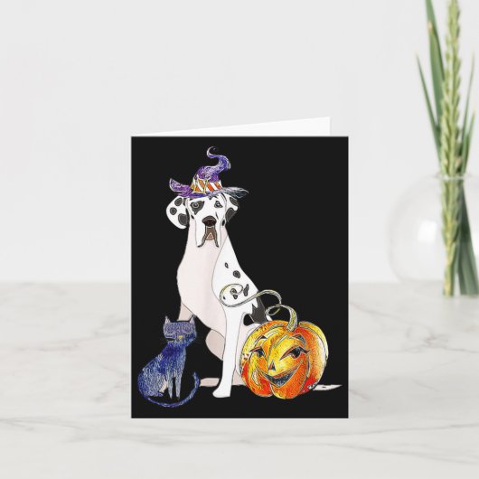 グレートデーンのハロウィン犬ハーレクイン カード (正面)