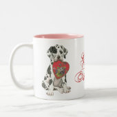 グレートデーンのハートのお母さん ツートーンマグカップ (左)