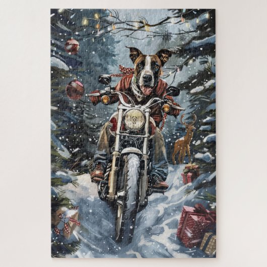 グレートデーンのバイククリスマス ジグソーパズル (縦)