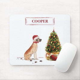 グレートデーンのユーモラスなクリスマス犬とツリー マウスパッド