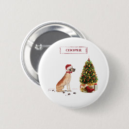 グレートデーンのユーモラスなクリスマス犬とツリー 缶バッジ