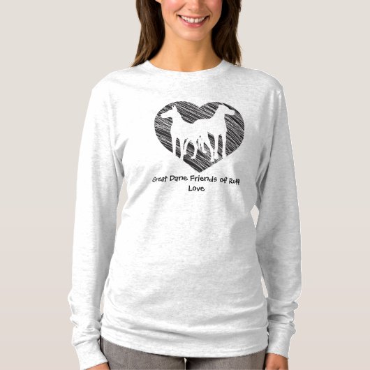 グレートデーンの友人の走り書きのハートのロゴ Tシャツ (正面)