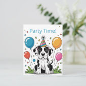 グレートデーンの子犬の子供の誕生日パーティーの招待状 出欠カード (スタンド正面)