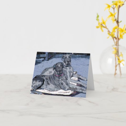 グレートデーンの挨拶状"英雄及び希望" カード (黄色い花)