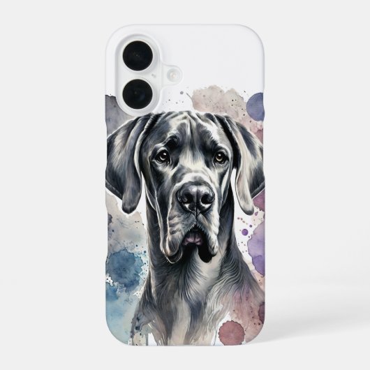 グレートデーンの水彩画 iPhone 16ケース (裏面)