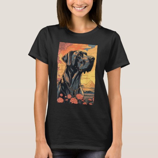 グレートデーンの犬の美学 日本の浮世絵 3 Tシャツ (正面)