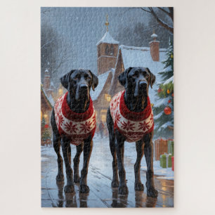 グレートデーンの犬 クリスマス スノー ホリデー ジグソーパズル
