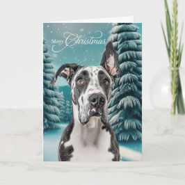 グレートデーンの犬 冬の深緑の森 クリスマス