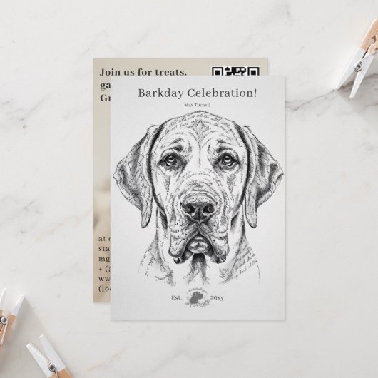 グレートデーンの誕生日パーティーの招待状 カード (正面/裏面インサイチュ)