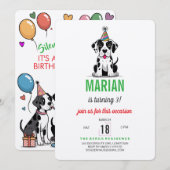 グレートデーンの誕生日パーティーへの招待 招待状 (正面/裏面)
