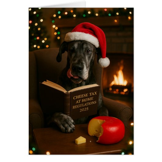 グレートデーンの「チーズ税」クリスマスカード (正面)