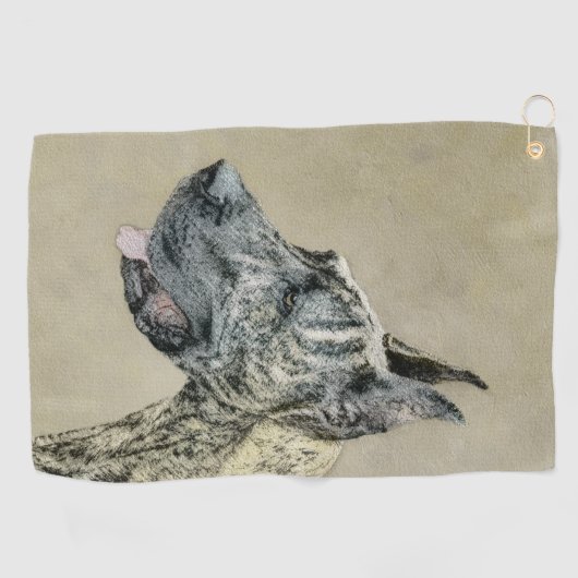 グレートデーンの(Brindle)絵画-元の犬の芸術 ゴルフタオル (横)