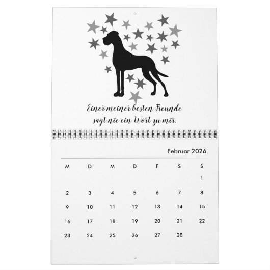 グレートデーンカレンダー引用文ブラック/ホワイト カレンダー (2月 2026)