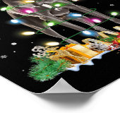 グレートデーンクリスマスサンタハットフェアリーライトパジャマ ポスター (角)