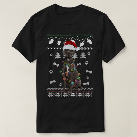 グレートデーンクリスマスドッグ軽く醜いセーター Tシャツ (デザイン正面)