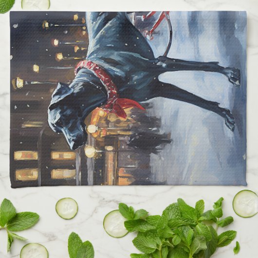 グレートデーンクリスマスフェスティバルシーズン キッチンタオル (折り畳み)