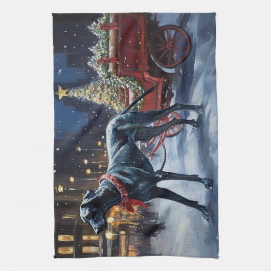 グレートデーンクリスマスフェスティバルシーズン キッチンタオル (縦)