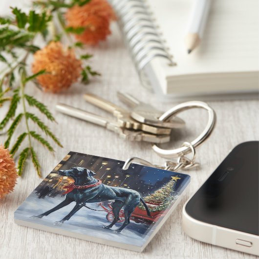 グレートデーンクリスマスフェスティバルシーズン キーホルダー (正面右)