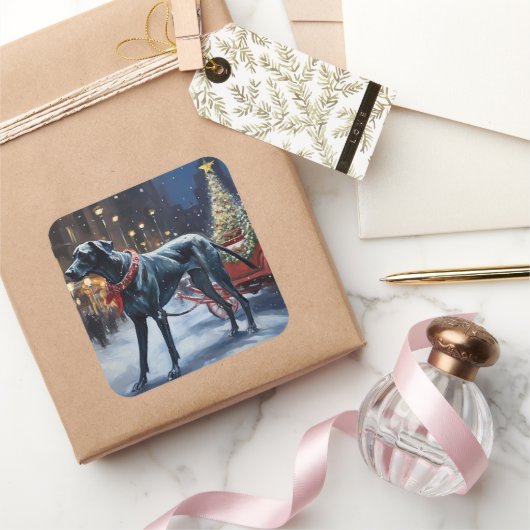 グレートデーンクリスマスフェスティバルシーズン スクエアシール (ギフト)
