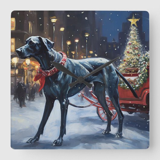 グレートデーンクリスマスフェスティバルシーズン スクエア壁時計 (正面)