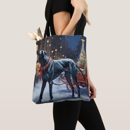 グレートデーンクリスマスフェスティバルシーズン トートバッグ (クローズアップ)