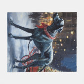 グレートデーンクリスマスフェスティバルシーズン フリースブランケット (正面(横))