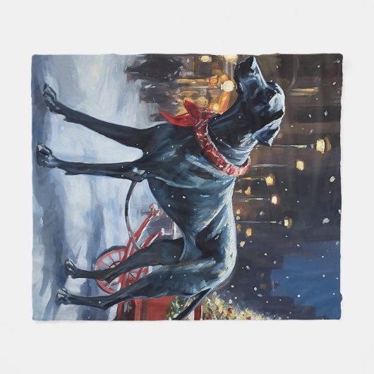 グレートデーンクリスマスフェスティバルシーズン フリースブランケット (正面(横))