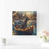 グレートデーンクリスマスフェスティバル航海 スクエア壁時計 (ホーム)