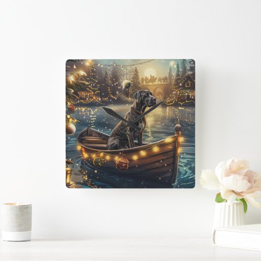 グレートデーンクリスマスフェスティバル航海 スクエア壁時計 (ホーム)