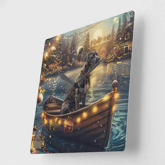 グレートデーンクリスマスフェスティバル航海 スクエア壁時計 (傾斜)