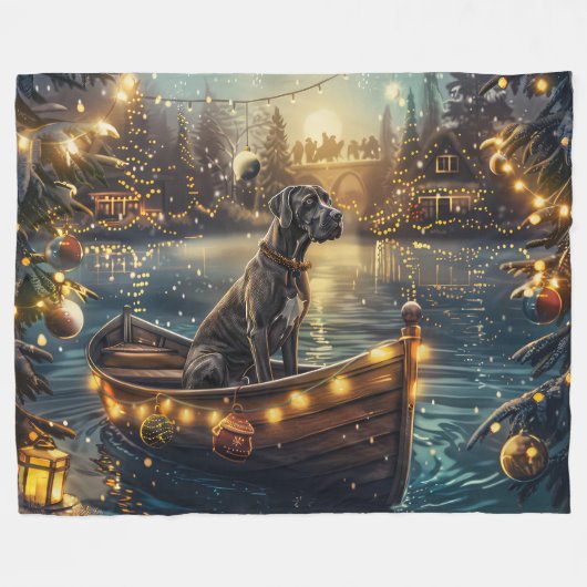 グレートデーンクリスマスフェスティバル航海 フリースブランケット (正面(横))