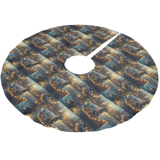 グレートデーンクリスマスフェスティバル航海 ブラッシュドポリエステルツリースカート (アングル)