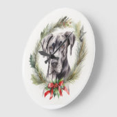 グレートデーンクリスマスリースフェスティバルカップ ラージ壁時計 (傾斜)