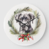 グレートデーンクリスマスリースフェスティバルカップ ラージ壁時計 (正面)