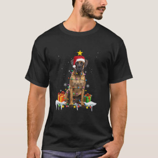 グレートデーンサンタクリスマスツリーライトズクリスマスドッグボー Tシャツ