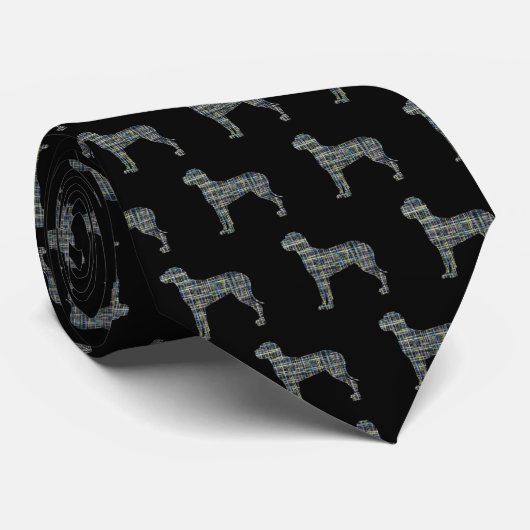 グレートデーンシルエットイエロー&ブラックグリッドタイ ネクタイ (ロール)