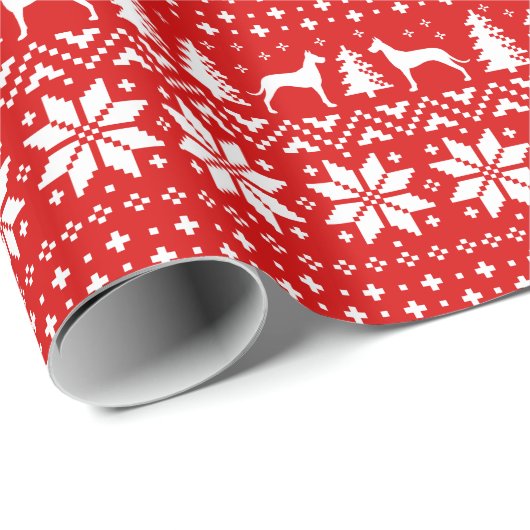 グレートデーンシルエットクリスマスのホリデーパターン ラッピングペーパー (ロールコーナー)