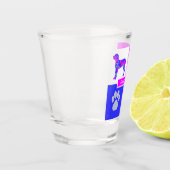 グレートデーンシルエットドッグ&ポーピンクブルースクエア ショットグラス (左)