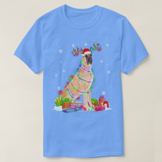 グレートデーントナディアクリスマスライトおもしろい犬Xma Tシャツ (デザイン正面)