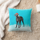 グレートデーンドッグオンクリスマスハットビーチ クッション (ブランケット)