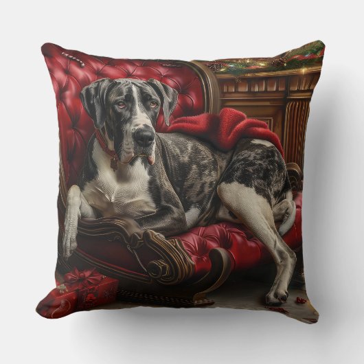 グレートデーンドッグクリスマスフェスティバル クッション (正面)
