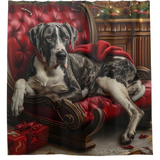 グレートデーンドッグクリスマスフェスティバル シャワーカーテン (正面)