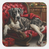 グレートデーンドッグクリスマスフェスティバル スクエアシール (正面)