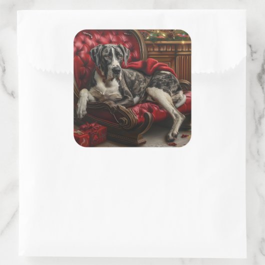 グレートデーンドッグクリスマスフェスティバル スクエアシール (バッグ)