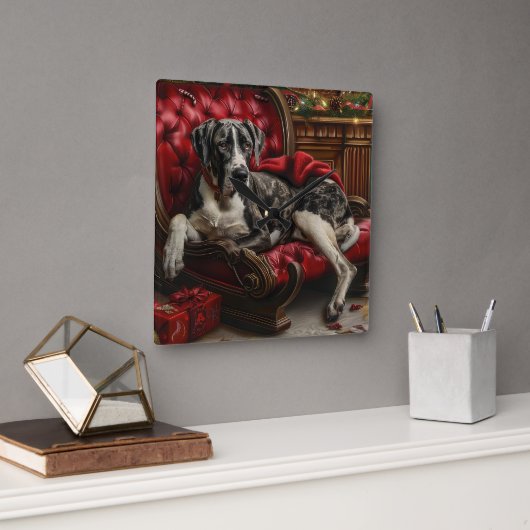 グレートデーンドッグクリスマスフェスティバル スクエア壁時計 (オフィス)